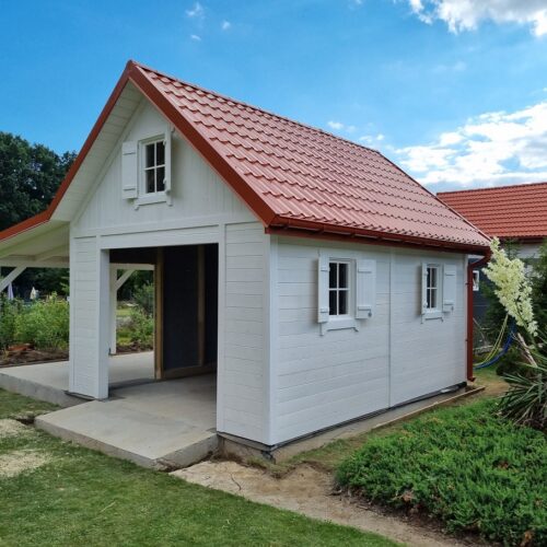 Garaż drewniany 6x4 z wiatą 3 m | Dwustanowiskowy | Styl skandynawski
