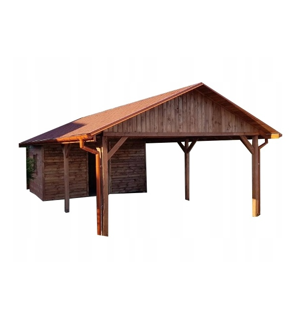 Wiata samochodowa 5x6m drewniana z budynkiem gospodarczym | Altana | Gont