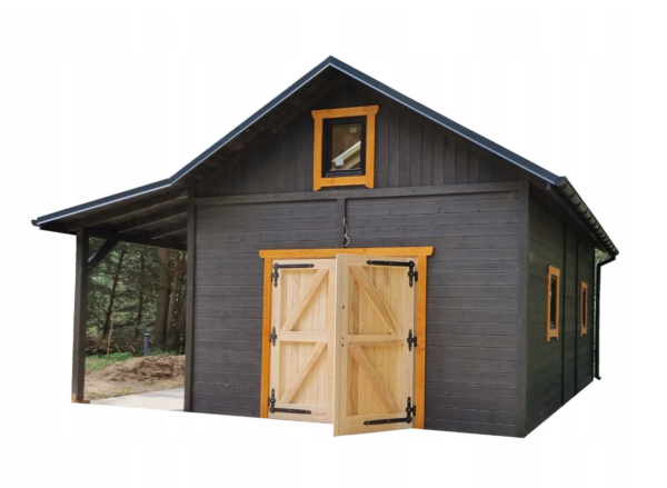 Garaż drewniany 6x4 z wiatą 6x2,5